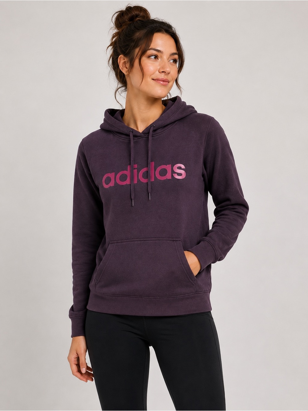 Adidas Purple Fleece Lined Logo Hoodie Women’s Medium Pullover Sweatshirt